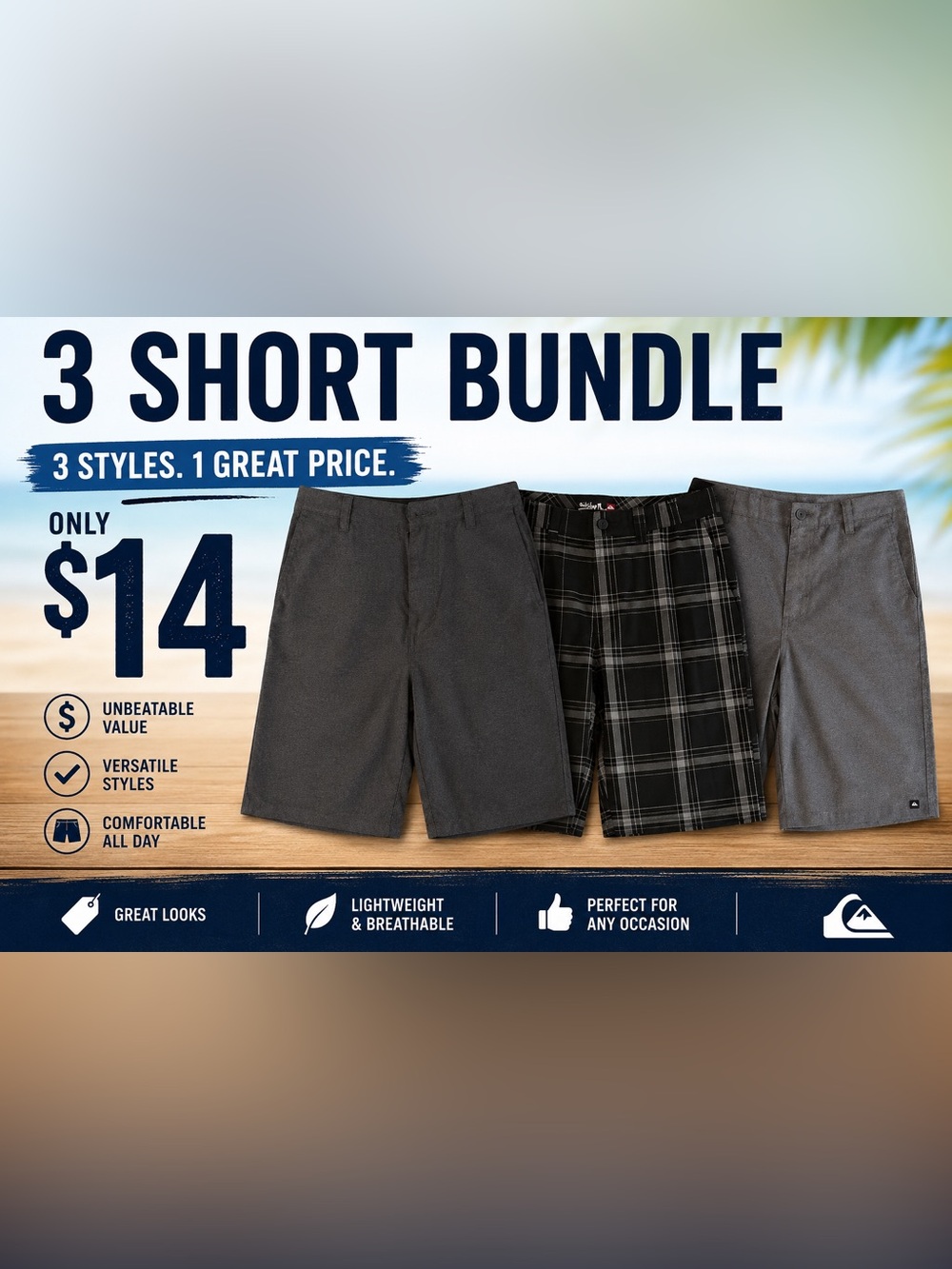 Quicksilver Shorts - 3 pack bundle for one low price of $11